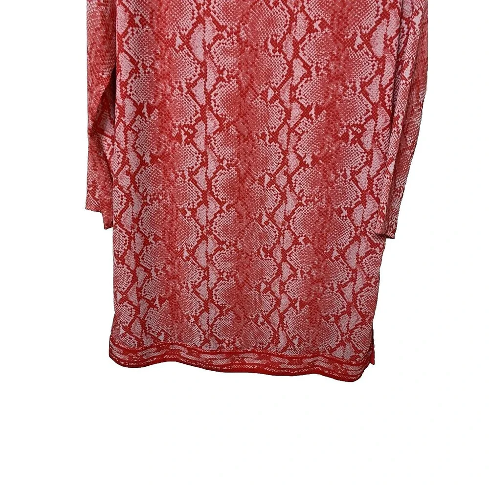 Michael Kors Tunic Dress Women's Size S Orange Sneak Print Long Sleeves Slits